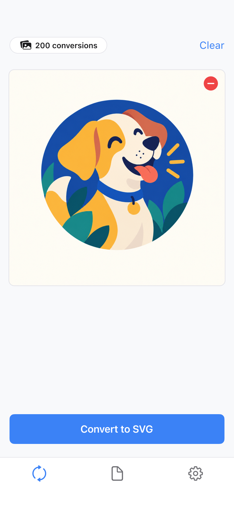 TrueSVG image selection screen with a Convert to SVG button